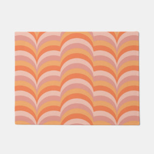 Felpudo Patrón de curvas de estilo retro rosado y naranja
