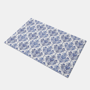 Felpudo Patrón de Damask brillante - azul + tu idea