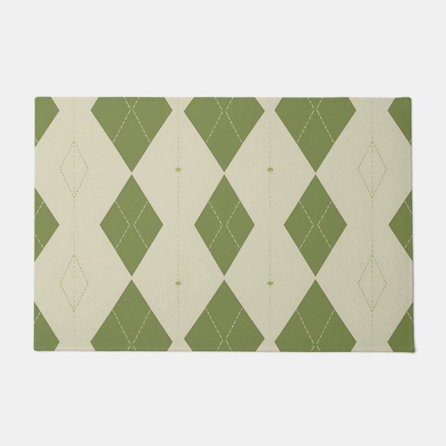 Felpudo Patrón de diamante argyle verde oliva (Anverso)