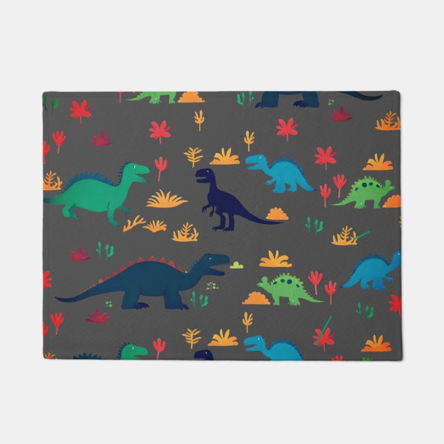 Felpudo Patrón de dinosaurios coloridos (Anverso)