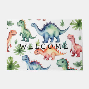 Felpudo Patrón de dinosaurios de acuarela personalizada de