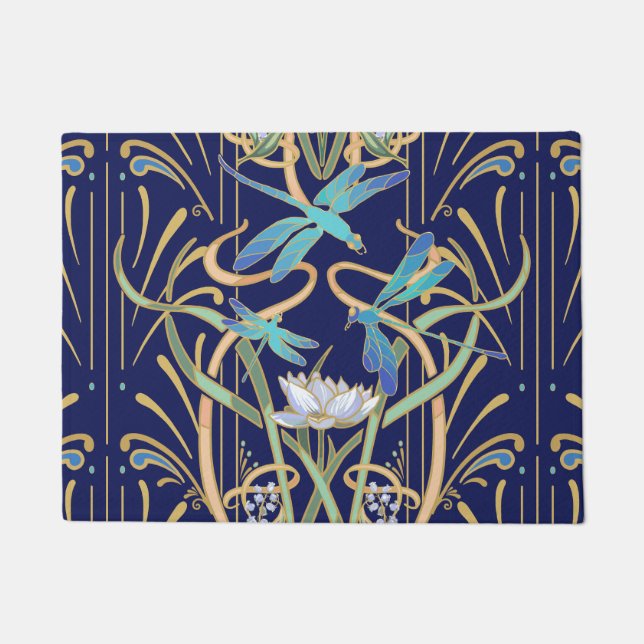 Felpudo Patrón de Dragonflies Art Nouveau (Anverso)