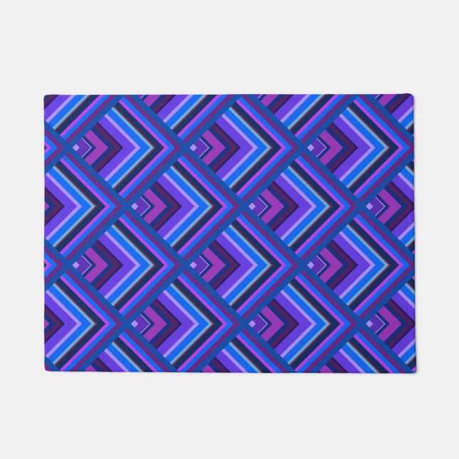 Felpudo Patrón de escala de rayas azules y violetas (Anverso)