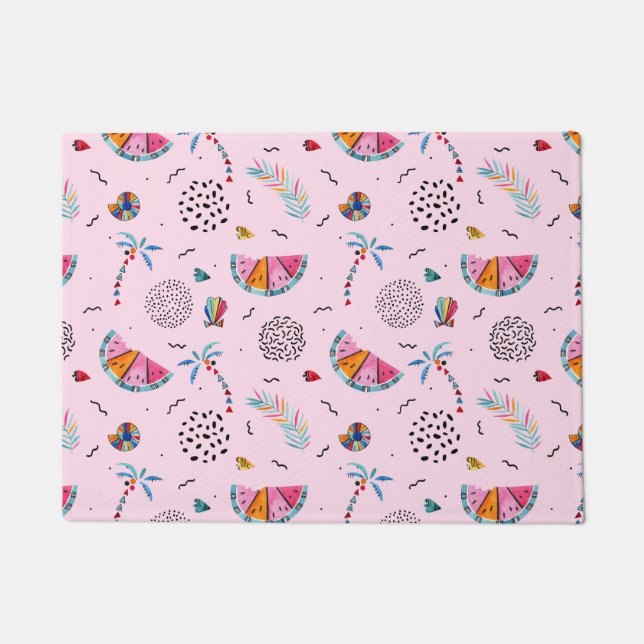 Felpudo Patrón de estilo memphis rosado tropical (Anverso)