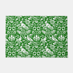 Felpudo Patrón de faisán y liebre, verde esmeralda y blanc