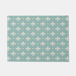 Felpudo Patrón de Fleur De Lis gris sobre fondo turquesa
