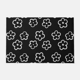 Felpudo Patrón de flor blanco y negro