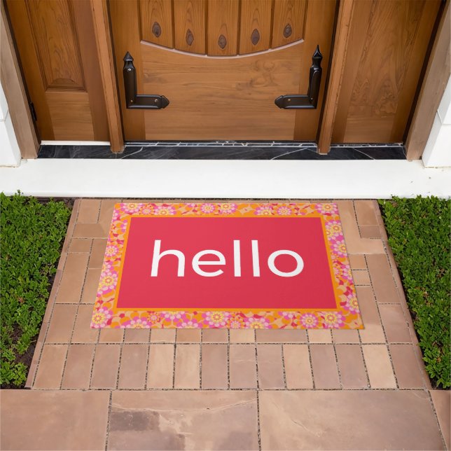 Felpudo Patrón de flor de Naranja rosa de Hola Boho (Exterior)