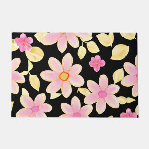 Felpudo Patrón de flor rosa y negra