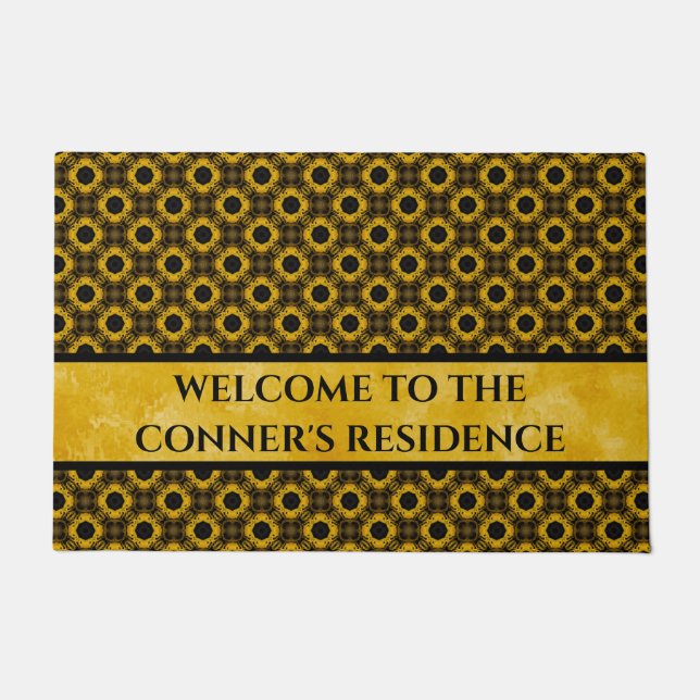 Felpudo Patrón de flores amarillas y negras (Anverso)