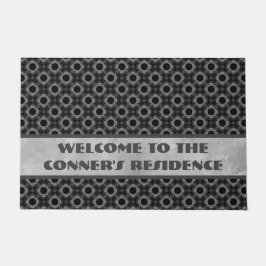 Felpudo Patrón de flores grises plateadas