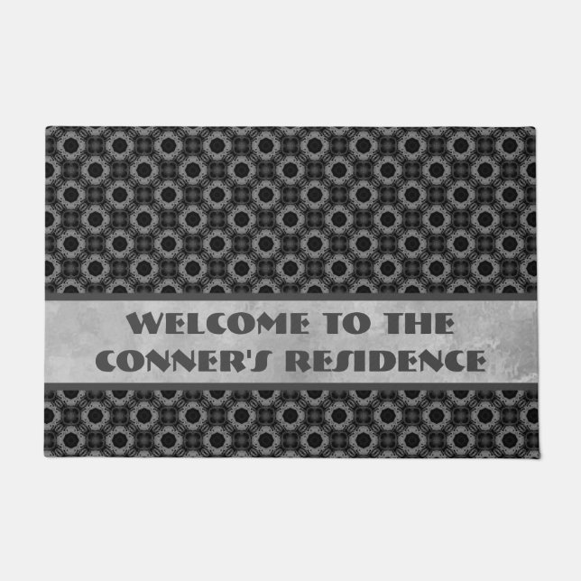 Felpudo Patrón de flores grises plateadas (Anverso)