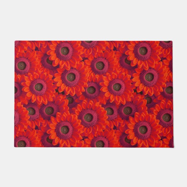 Felpudo patrón de flores rojas bonito (Anverso)