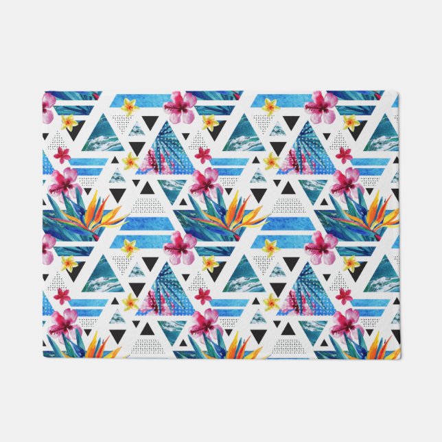 Felpudo Patrón de flores tropicales geométricas (Anverso)