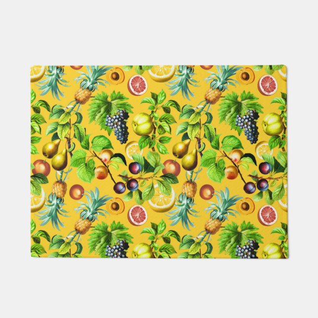 Felpudo Patrón de frutas sobre fondo amarillo (Anverso)
