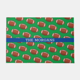 Felpudo Patrón de fútbol, nombre blanco, azul y verde