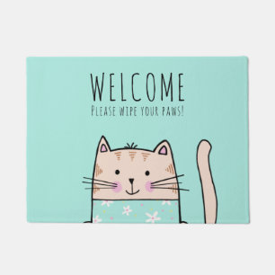 Felpudo Patrón de gato divertido personalizado de bienveni
