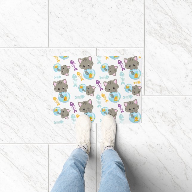 Felpudo Patrón de gatos, gatos, gatitos, peces (Interior)