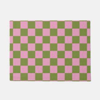 Felpudo Patrón de gingham a cuadros verde y rosa