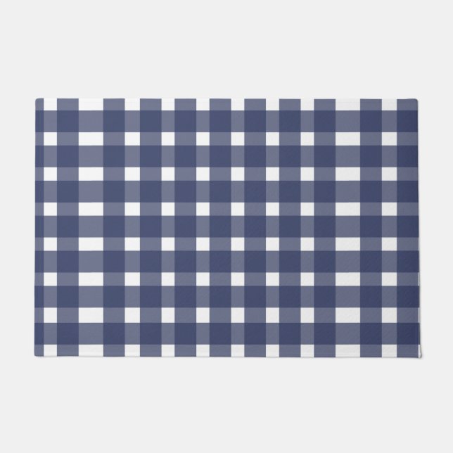 Felpudo Patrón de Gingham blanco azul (Anverso)