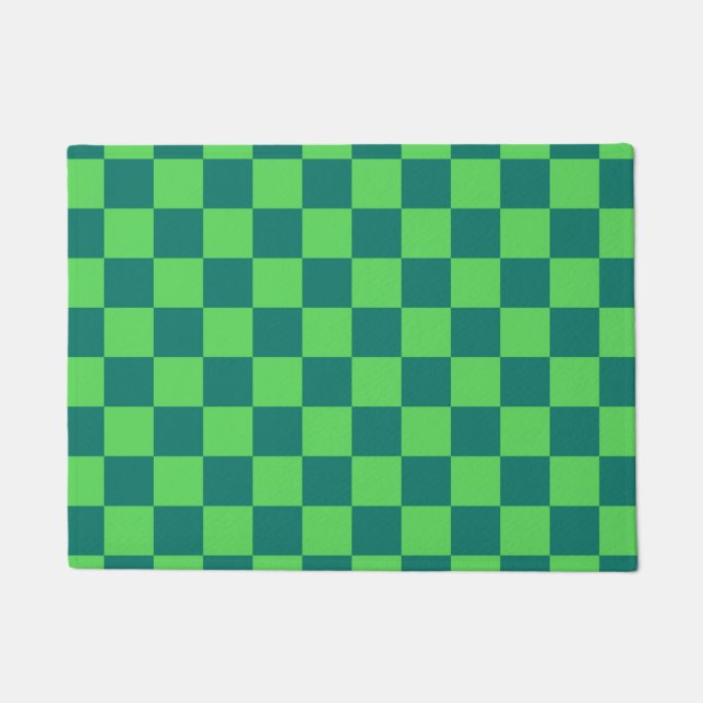 Felpudo Patrón de Gingham de Blue Green Checkered (Anverso)