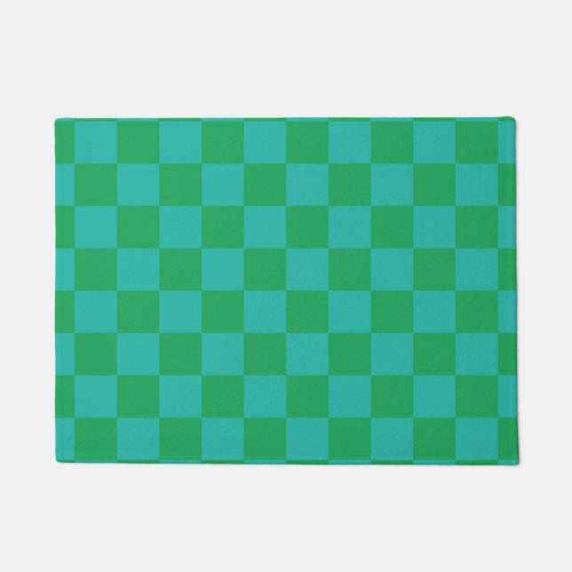 Felpudo Patrón de Gingham de Green Blue Checkered (Anverso)