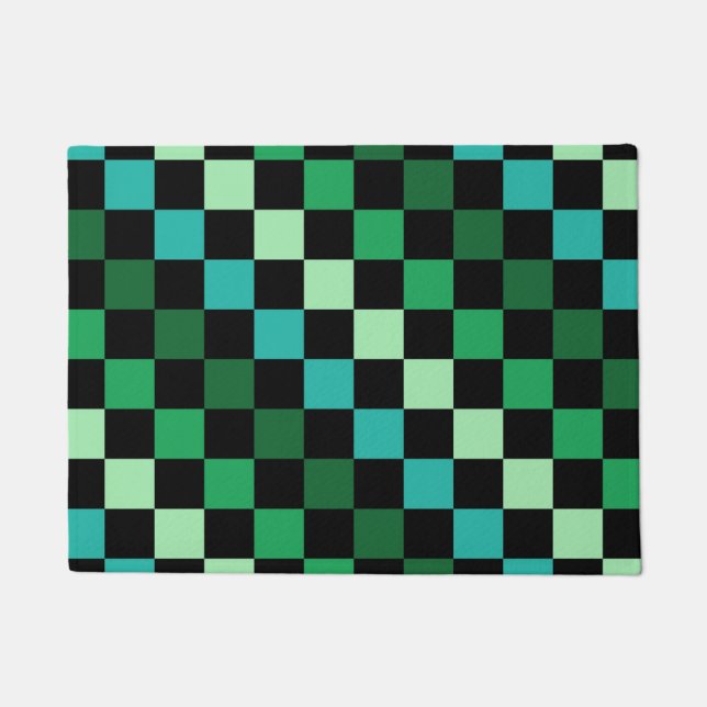 Felpudo Patrón de Gingham de Green Blue Checkered (Anverso)
