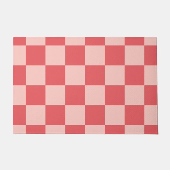 Felpudo Patrón de Gingham de Red Checkered Rosa (Anverso)