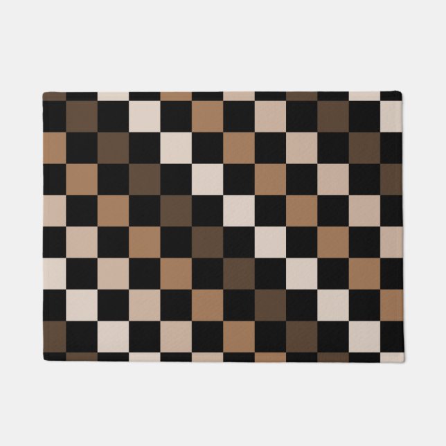 Felpudo Patrón de Gingham negro negro marrón (Anverso)