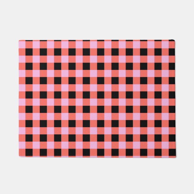 Felpudo Patrón de Gingham negro rosado (Anverso)