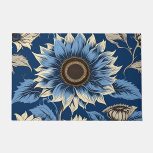 Felpudo Patrón de girasol azul vintage de arte