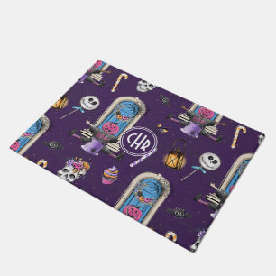Felpudo Patrón de Halloween lúdico en fondo morado