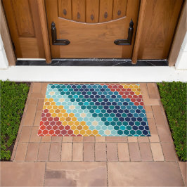 Felpudo Patrón de hexágono de mosaico retro-floral colorid
