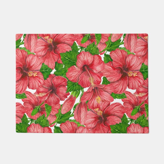 Felpudo Patrón de hibiscos rojos II (Anverso)