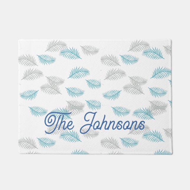 Felpudo Patrón de hojas azules y grises (Anverso)