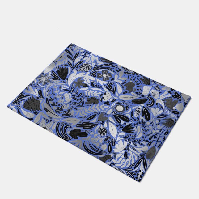 Felpudo Patrón de Ilustracion de hojas florales azules pla (Angular)