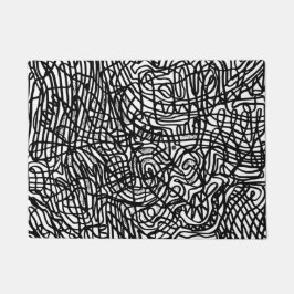 Felpudo Patrón de líneas blancas y negras abstractas