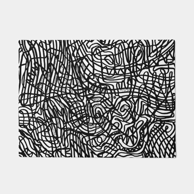 Felpudo Patrón de líneas blancas y negras abstractas (Anverso)