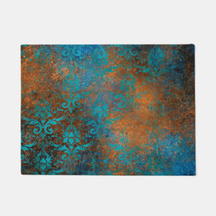 Felpudo Patrón de lujo decorativo floral marrón azul grung