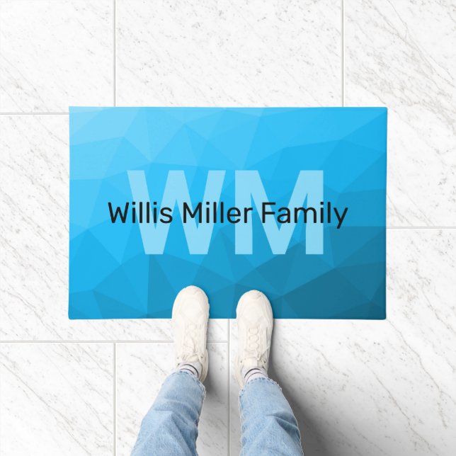 Felpudo Patrón de malla geométrica de gradiente cian azul  (Interior)