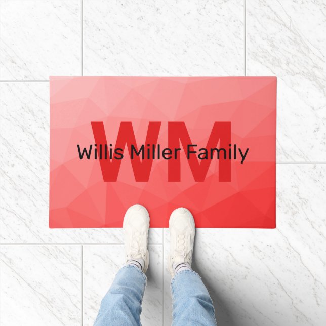 Felpudo Patrón de malla geométrica de gradiente rojo Monog (Interior)