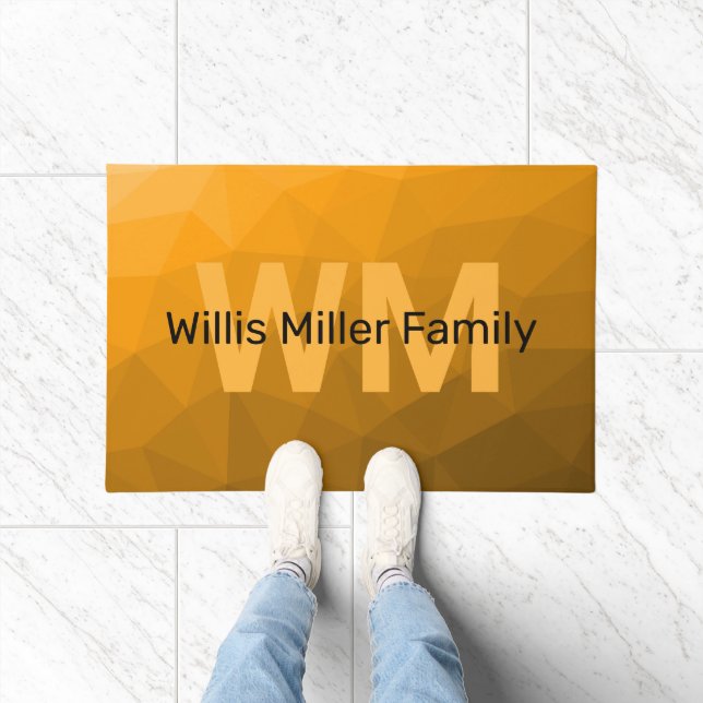 Felpudo Patrón de malla geométrica gradiente naranja Monog (Interior)