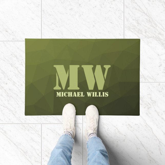 Felpudo Patrón de malla geométrica verde del ejército Mono (Interior)