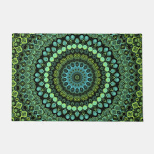 Felpudo Patrón de Mandala en Caleidoscopio Verde y Turques
