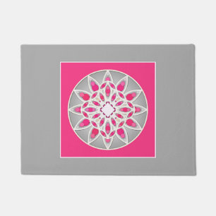 Felpudo Patrón de Mandala en fucsia rosa, blanco y gris