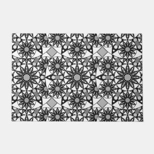Felpudo Patrón de Mandala, negro, blanco y gris