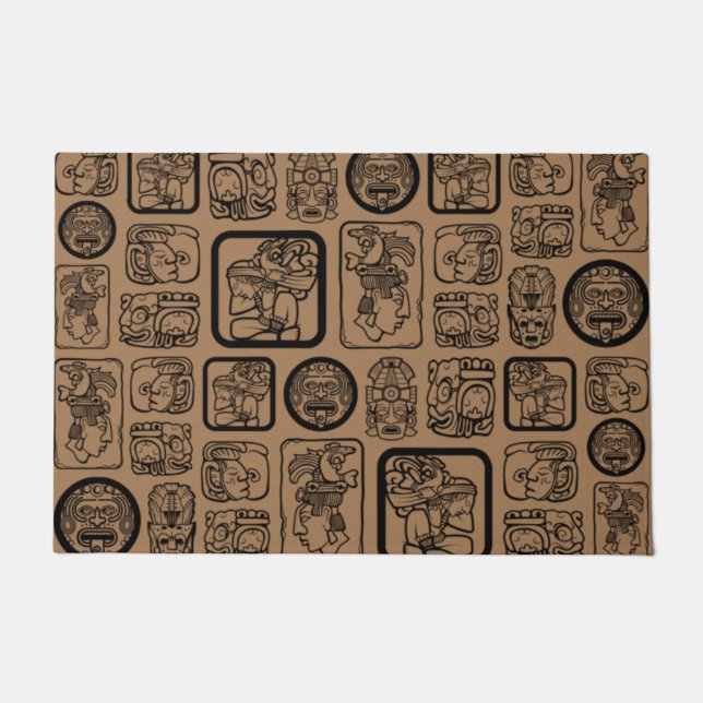 Felpudo Patrón de mascarilla antigua de la tribu MAYA 1 (Anverso)