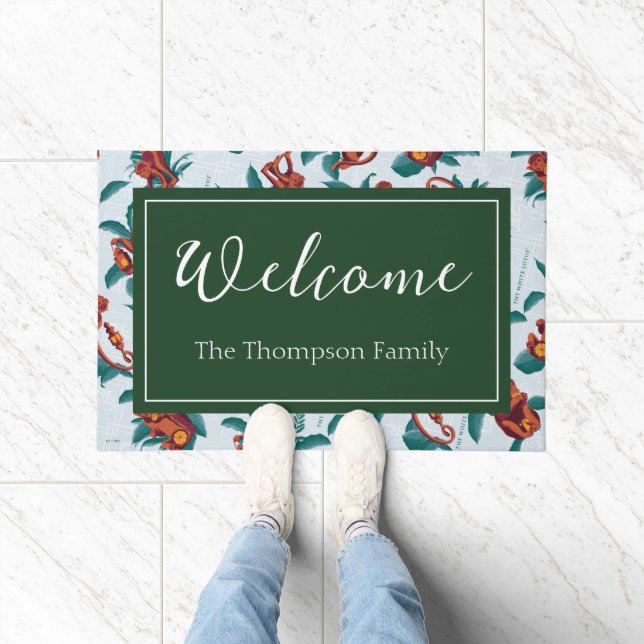 Felpudo Patrón de monos juguetones del Lotus blanco (Interior)