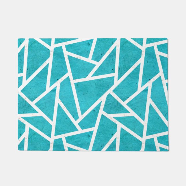 Felpudo Patrón de mosaico azul-verde y blanco (Anverso)
