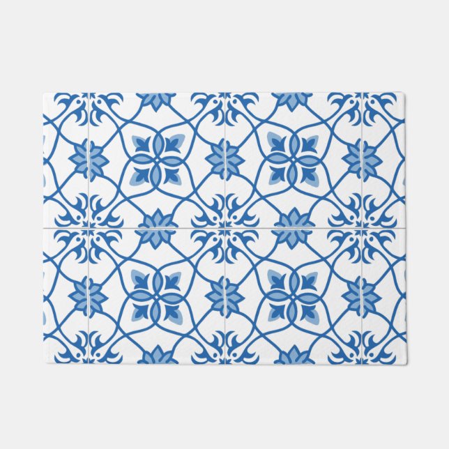 Felpudo Patrón de mosaico azulejo portugués vintage (Anverso)